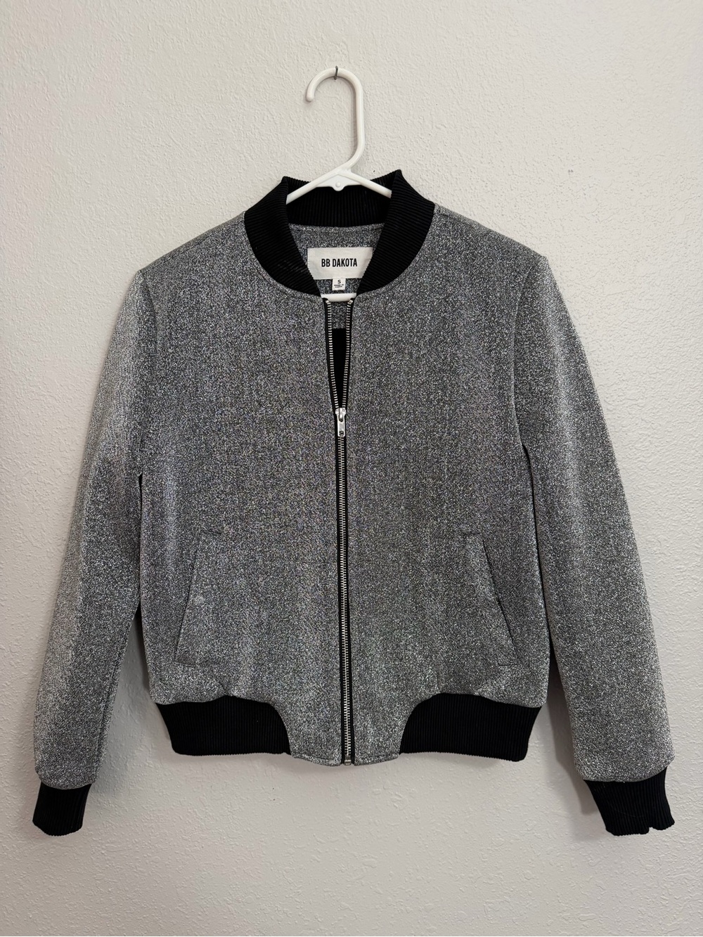 BB Dakota Silver Glitter Bomber Concert Jacket